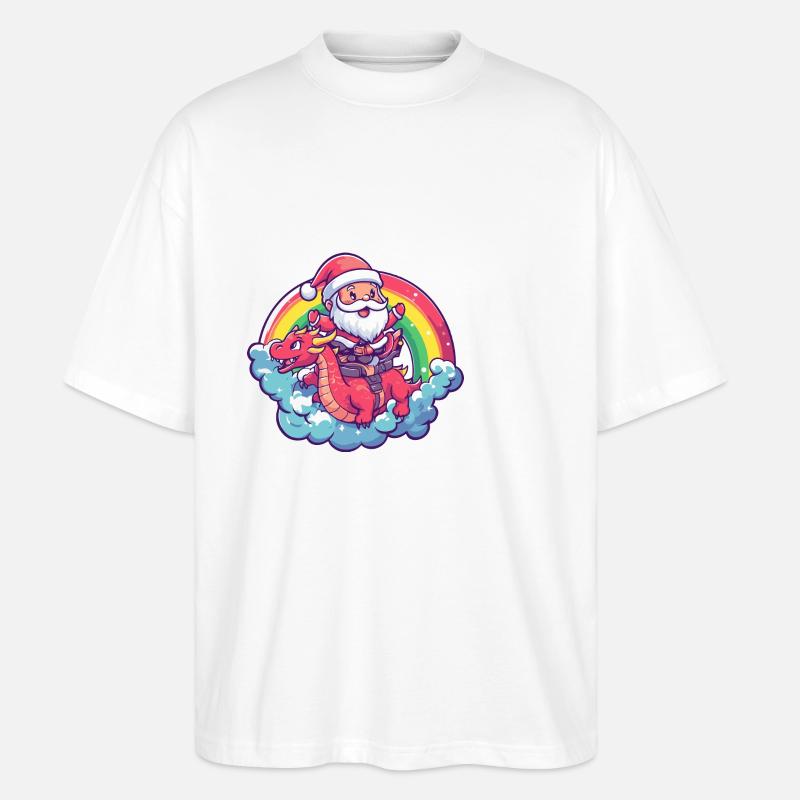 Drache Weihnachtsmann Regenbogen - Stanley/Stella Oversized Unisex Bio T-Shirt Blaster 2.0 - Weiß