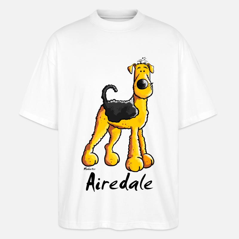 Fröhlicher Airedale Terrier - Stanley/Stella Oversized Unisex Bio T-Shirt Blaster 2.0 - Weiß