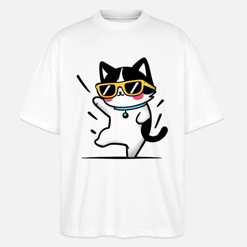 Coole Katze mit gelber Brille - Stanley/Stella Oversized Unisex Bio T-Shirt Blaster 2.0 - Weiß
