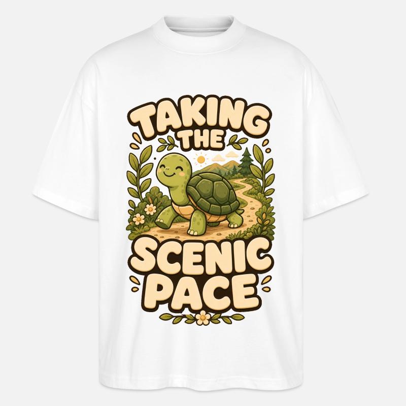 Taking The Scenic Pace Schildkröte - Stanley/Stella Oversized Unisex Bio T-Shirt Blaster 2.0 - Weiß