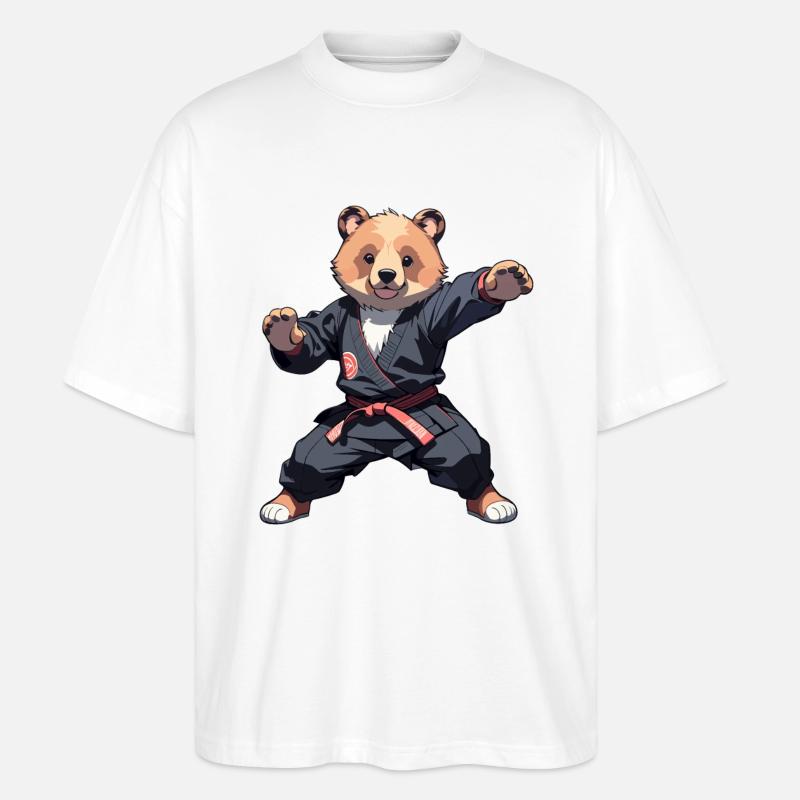 Karate Bear with Black Belt Karate Bär - Stanley/Stella Oversized Unisex Organic T-shirt Blaster 2.0 - white