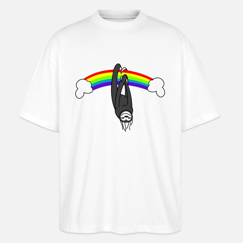 Faultier mit Regenbogen - Stanley/Stella Oversized Unisex Bio T-Shirt Blaster 2.0 - Weiß
