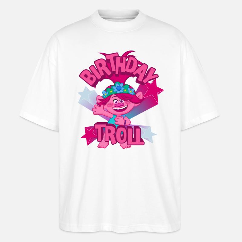 Trolls Birthday Troll Coquelicot - T-shirt bio Blaster 2.0 coupe oversize Stanley/Stella Unisexe - blanc
