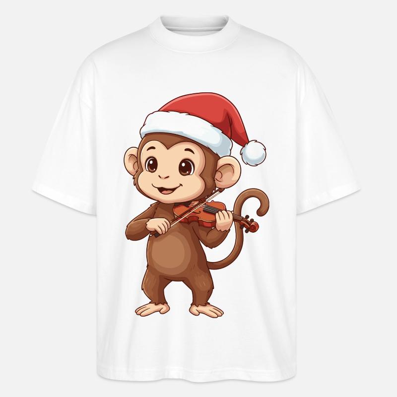 Weihnachtsaffe spielt Geigenkunst - Stanley/Stella Oversized Unisex Bio T-Shirt Blaster 2.0 - Weiß