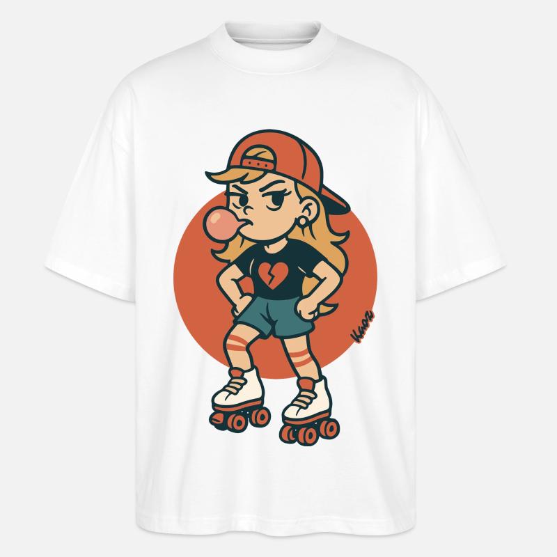 Rollschuh Mädchen mit Kaugummi - Stanley/Stella Oversized Unisex Bio T-Shirt Blaster 2.0 - Weiß