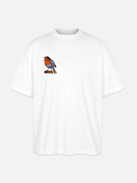 Robin Bird Illustration on Textile - Stanley/Stella Oversized Unisex Organic T-shirt Blaster 2.0 - white