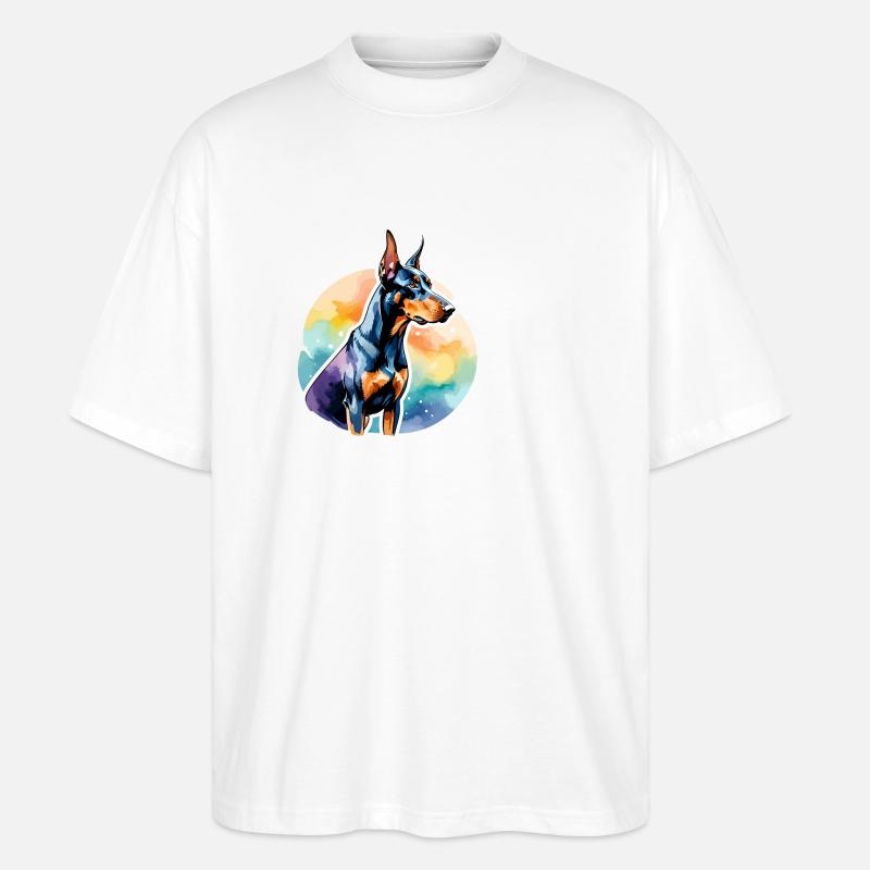 Dobermann Wasserfarben - Stanley/Stella Oversized Unisex Bio T-Shirt Blaster 2.0 - Weiß