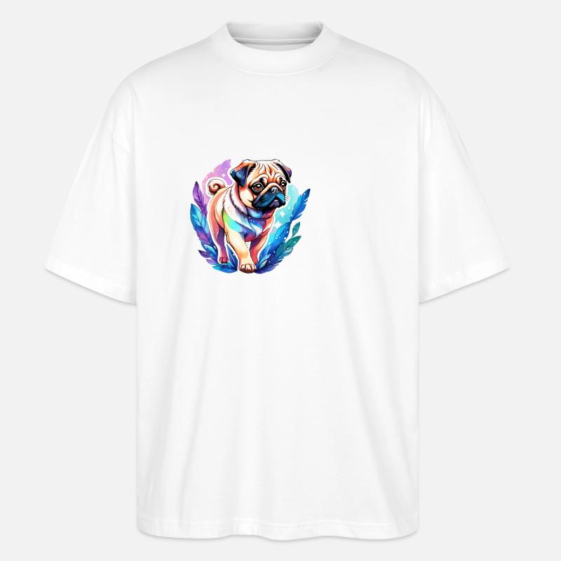 Mops Wasserfarben - Stanley/Stella Oversized Unisex Bio T-Shirt Blaster 2.0 - Weiß
