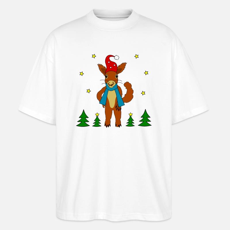 Écureuil de Noël - T-shirt bio Blaster 2.0 coupe oversize Stanley/Stella Unisexe - blanc