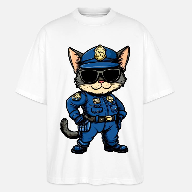 Polizei Katze - Stanley/Stella Oversized Unisex Bio T-Shirt Blaster 2.0 - Weiß
