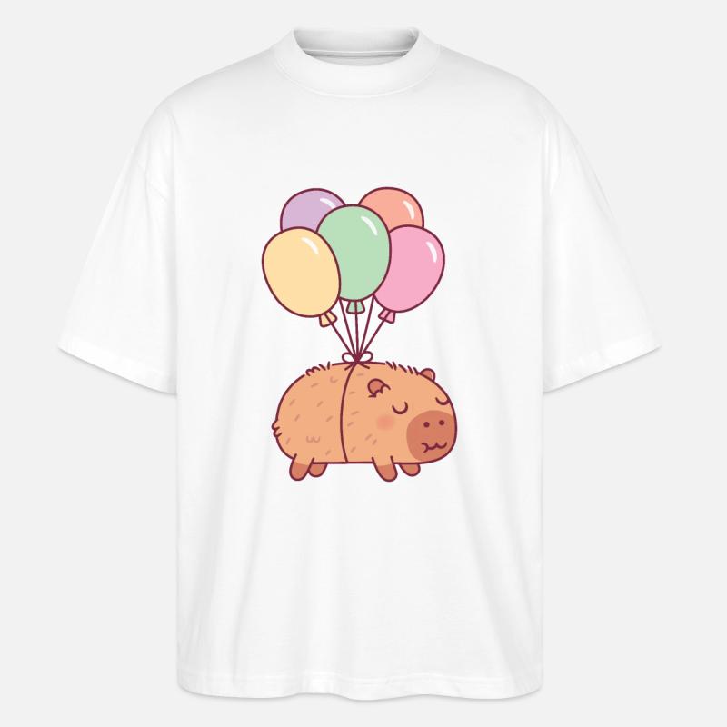 Süßes Capybara mit Luftballons - Stanley/Stella Oversized Unisex Bio T-Shirt Blaster 2.0 - Weiß