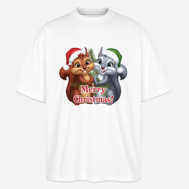 Merry Christmas Eichhörnchen Weihnachten süß - Stanley/Stella Oversized Unisex Bio T-Shirt Blaster 2.0 - Weiß
