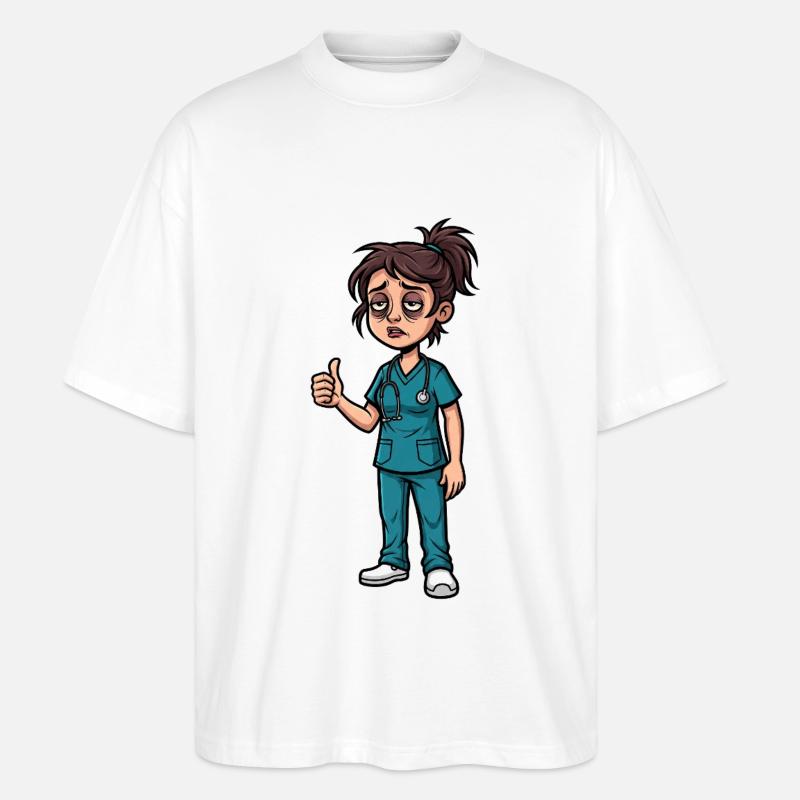Nachtdienst-Heldin mit Augenringe - Stanley/Stella Oversized Unisex Bio T-Shirt Blaster 2.0 - Weiß
