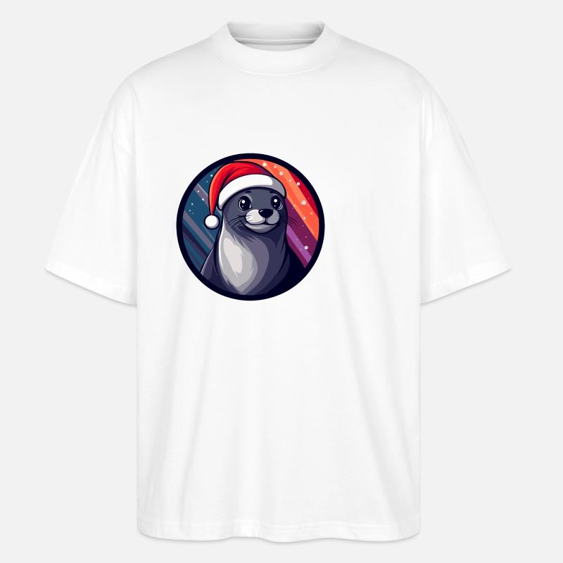 Robbe Tier Weihnachten Tier - Stanley/Stella Oversized Unisex Bio T-Shirt Blaster 2.0 - Weiß