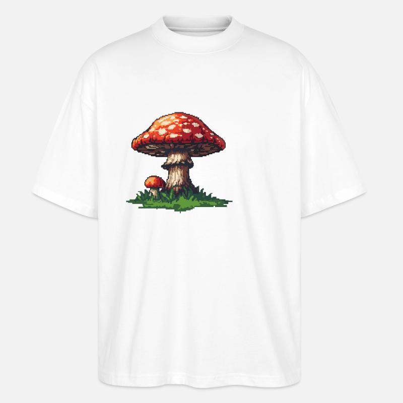 Icône de pixel de champignon - T-shirt bio Blaster 2.0 coupe oversize Stanley/Stella Unisexe - blanc