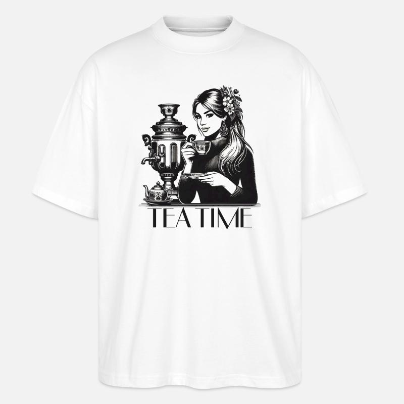 Samovar Tea Time Wife Gift - Stanley/Stella Oversized Unisex Organic T-shirt Blaster 2.0 - white