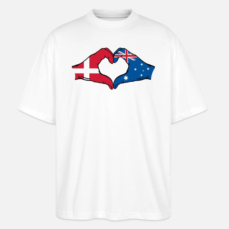 Dänemark Australien Flagge Herzform - Stanley/Stella Oversized Unisex Bio T-Shirt Blaster 2.0 - Weiß