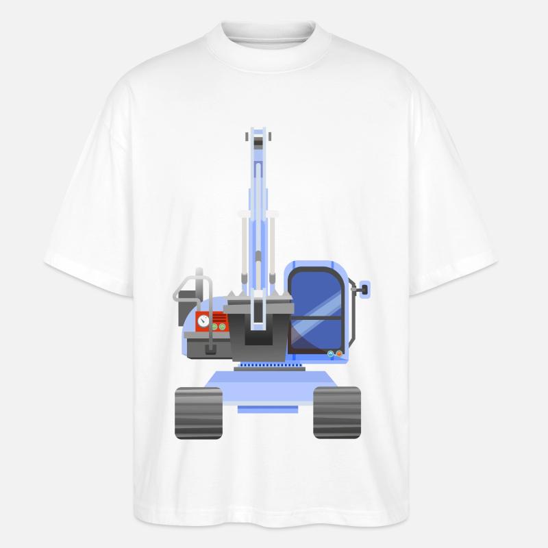 Blue excavator - Stanley/Stella Oversized Unisex Organic T-shirt Blaster 2.0 - white