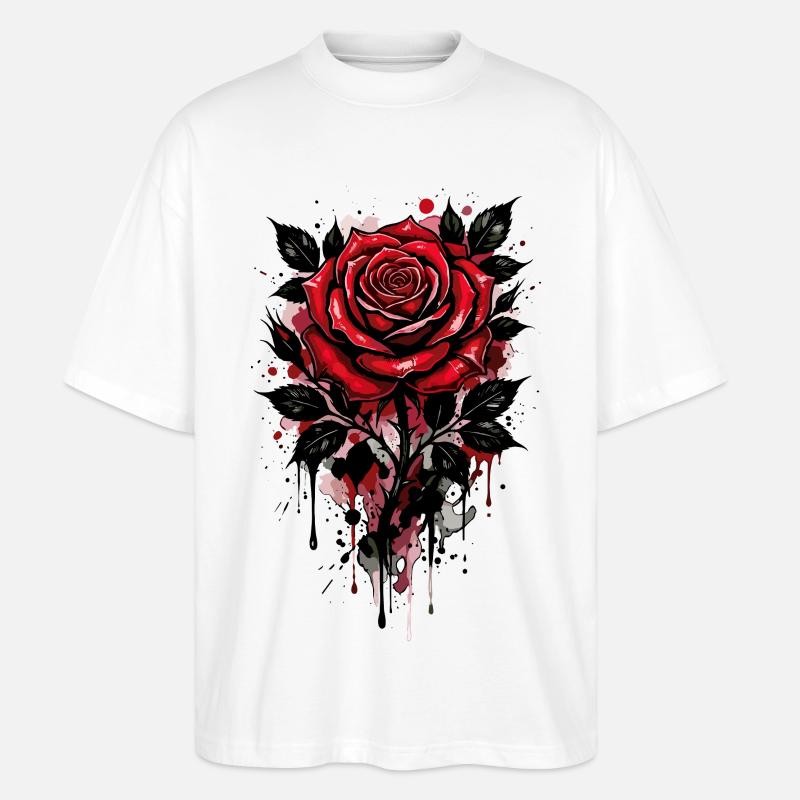 Rose, Rote Rose, Rose & Blumen - Stanley/Stella Oversized Unisex Bio T-Shirt Blaster 2.0 - Weiß