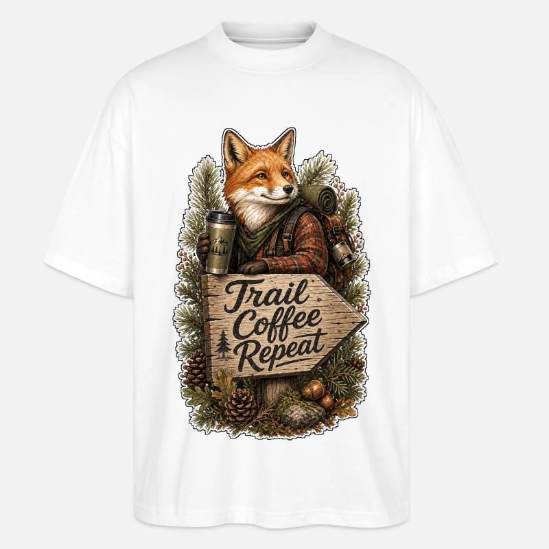 Trail Coffee Repeat Fuchs - Stanley/Stella Oversized Unisex Bio T-Shirt Blaster 2.0 - Weiß