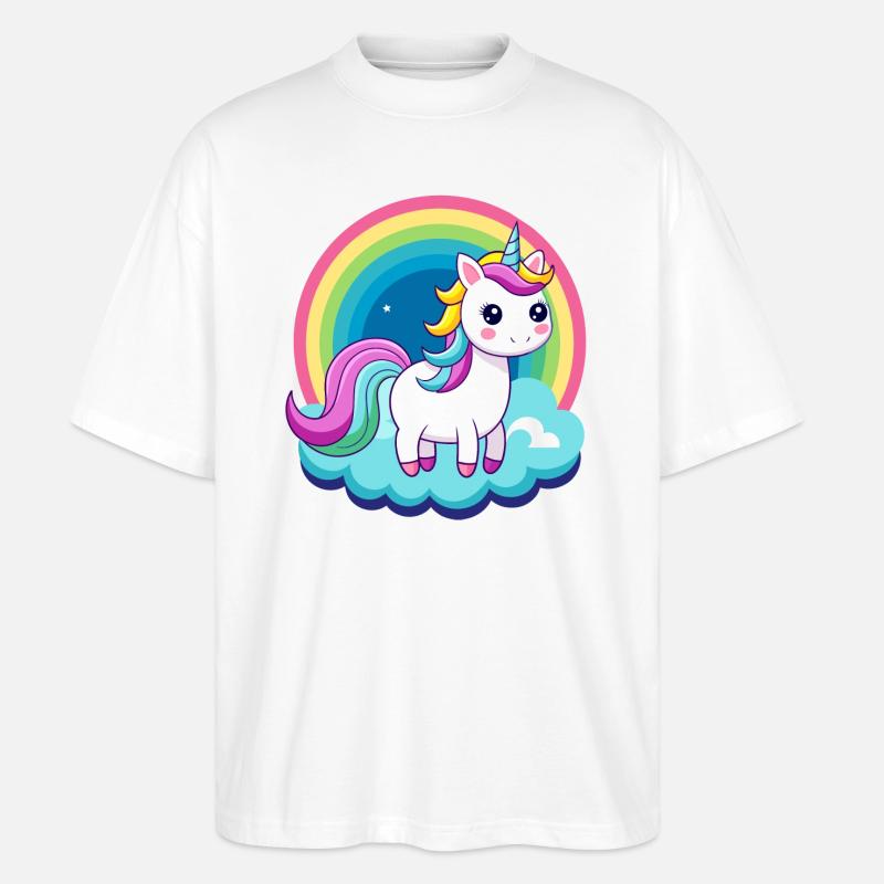 Süßes Regenbogen-Einhorn - Stanley/Stella Oversized Unisex Bio T-Shirt Blaster 2.0 - Weiß