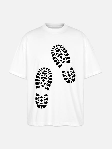Wandern, Fußabdrücke, Hiking, footprints - Stanley/Stella Oversized Unisex Bio T-Shirt Blaster 2.0 - Weiß
