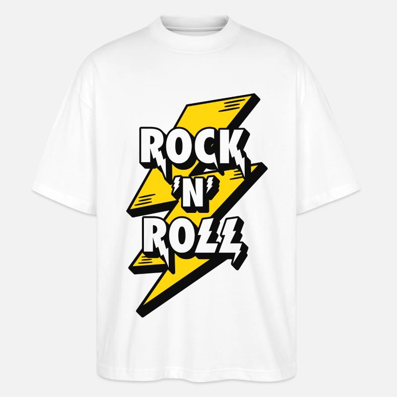 Electrifying Rock and Roll Lightning Design - Stanley/Stella Oversized Unisex Organic T-shirt Blaster 2.0 - white
