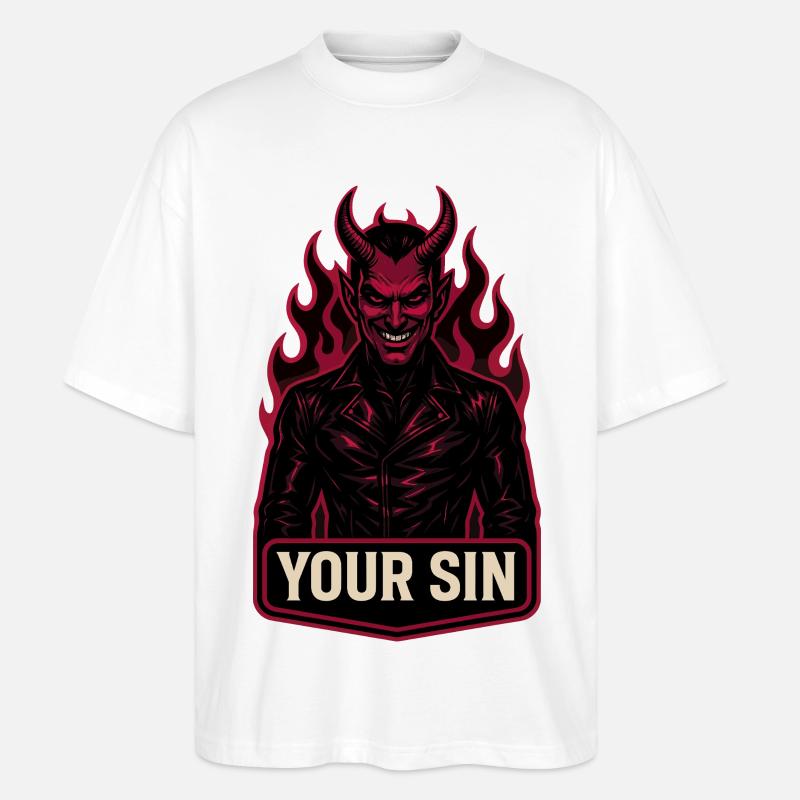 Devil Your Sin, Evil Demon, Hellflames - Stanley/Stella Oversized Unisex Organic T-shirt Blaster 2.0 - white