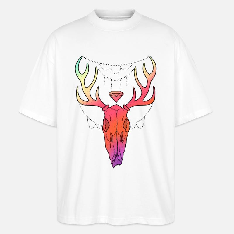 Hirschgeweih Schädel Lineart-Design - Stanley/Stella Oversized Unisex Bio T-Shirt Blaster 2.0 - Weiß