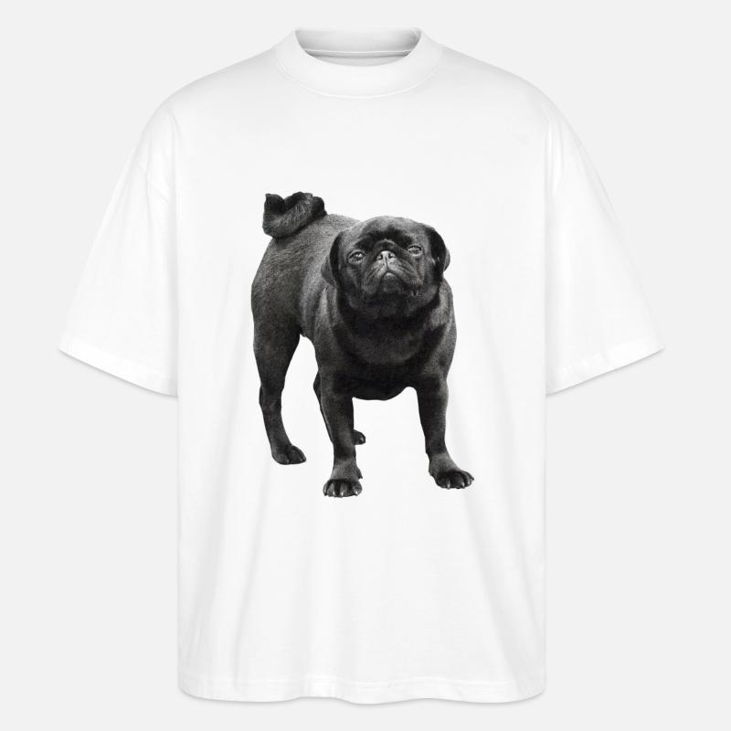 schwarzer Mops - Stanley/Stella Oversized Unisex Bio T-Shirt Blaster 2.0 - Weiß
