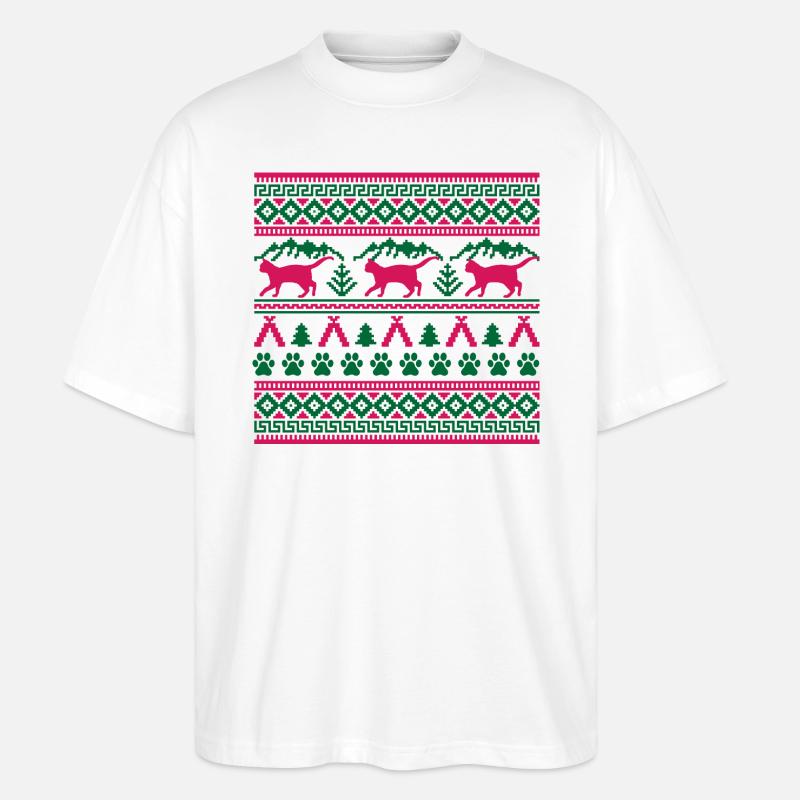 Weihnachtskatze Hässlicher Weihnachtspullover Geschenk - Stanley/Stella Oversized Unisex Bio T-Shirt Blaster 2.0 - Weiß