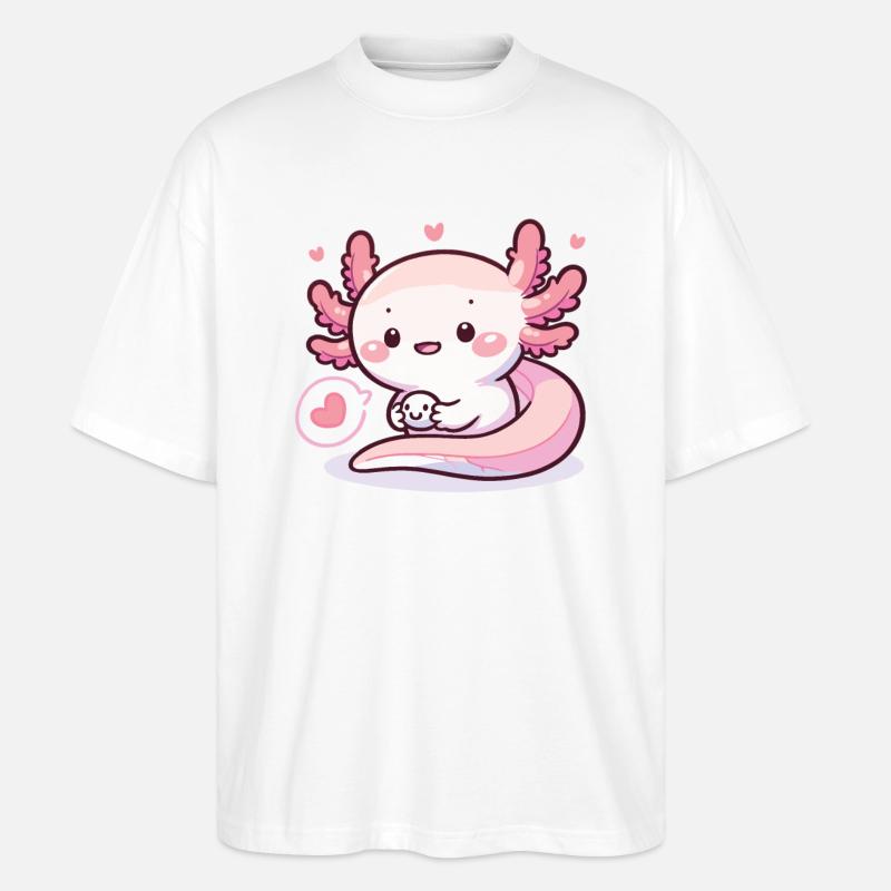Cute Axolotl with Heart Axolotls - Stanley/Stella Oversized Unisex Organic T-shirt Blaster 2.0 - white