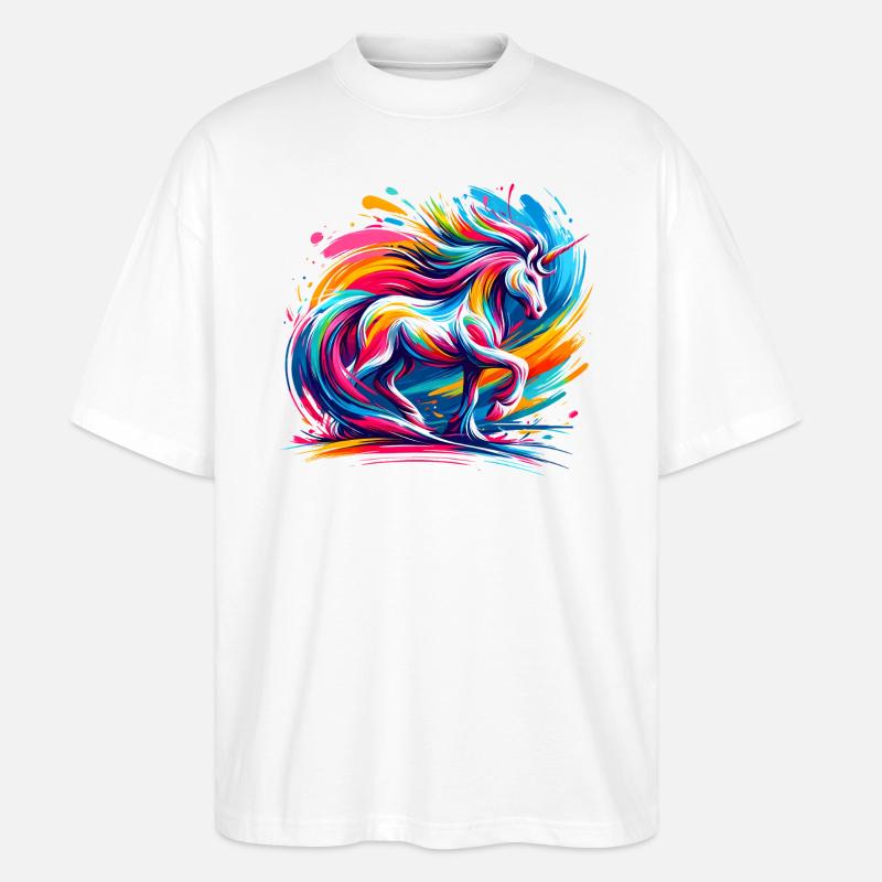 bunte Einhorn Kunst - Stanley/Stella Oversized Unisex Bio T-Shirt Blaster 2.0 - Weiß