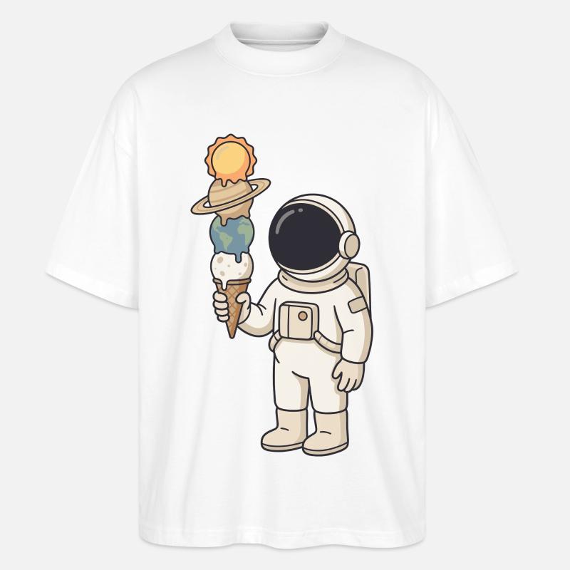Astronaut mit Planeten-Eis - Cooles Weltraum - Stanley/Stella Oversized Unisex Bio T-Shirt Blaster 2.0 - Weiß