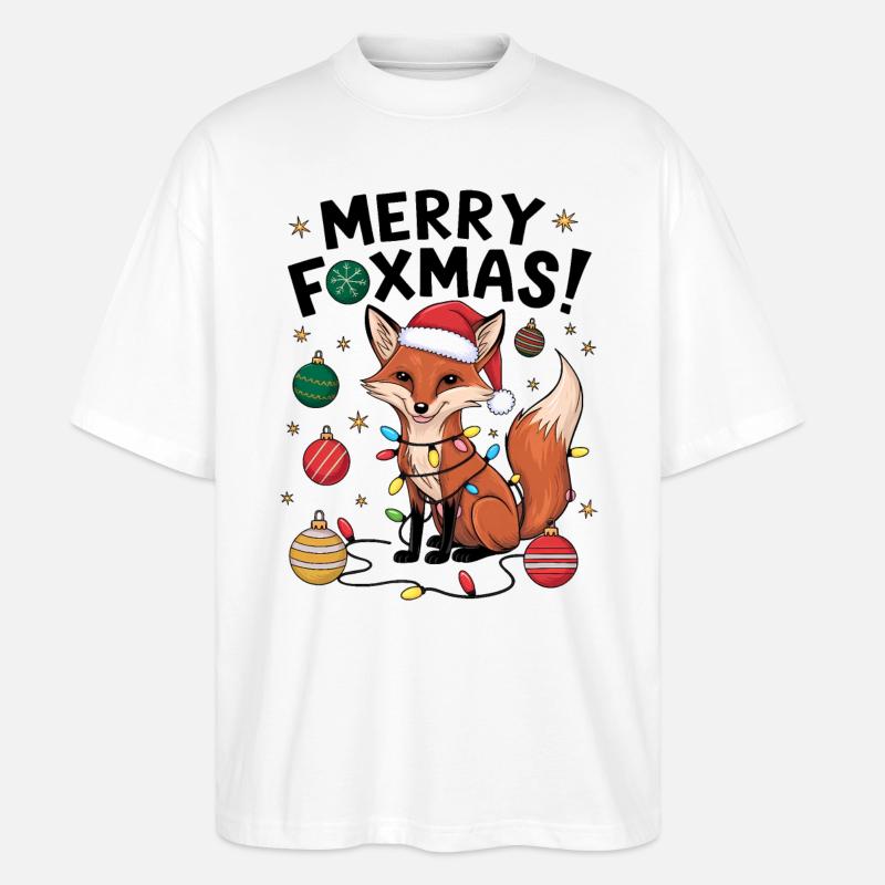 Fuchs Weihnachten Weihnachtspullover Merry Foxmas - Stanley/Stella Oversized Unisex Bio T-Shirt Blaster 2.0 - Weiß