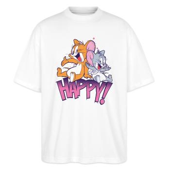 Tom Und Jerry Jerry und Nibbles - Stanley/Stella Oversized Unisex Bio T-Shirt Blaster 2.0 - Weiß - Vorne - Alina (178cm) & Michal (187cm)