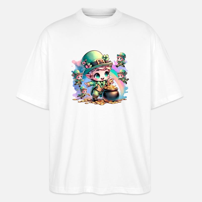 St. Patrick's Day Chibi Kobolde - Stanley/Stella Oversized Unisex Bio T-Shirt Blaster 2.0 - Weiß