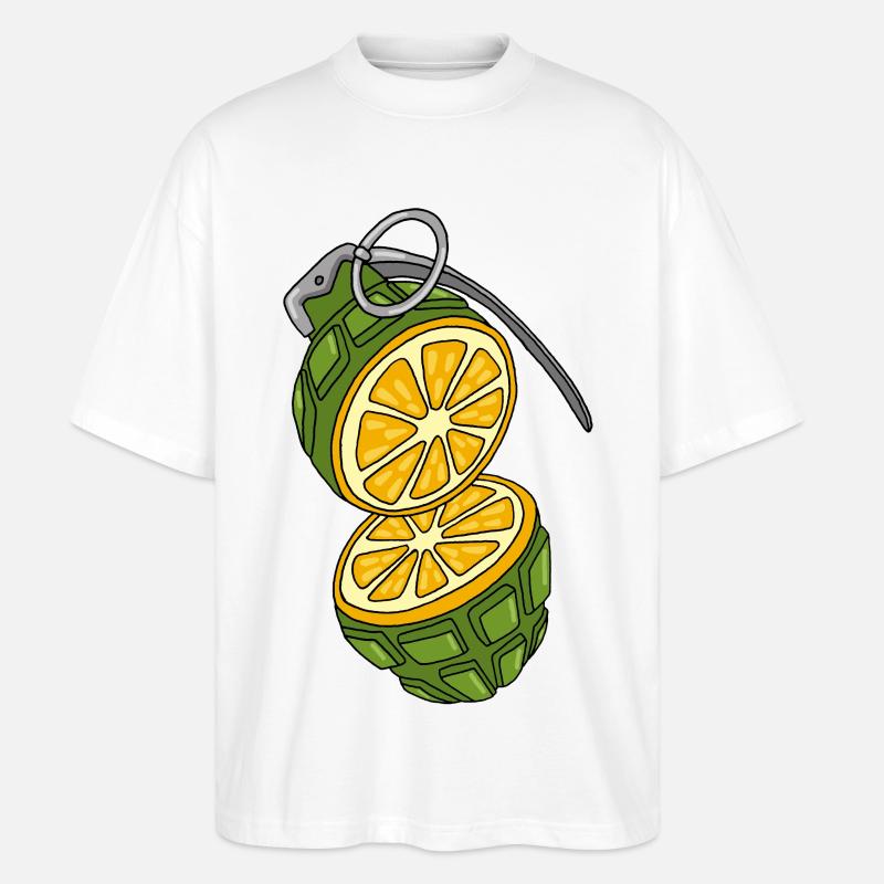 Die Granate ist eine Orange. - Stanley/Stella Oversized Unisex Bio T-Shirt Blaster 2.0 - Weiß