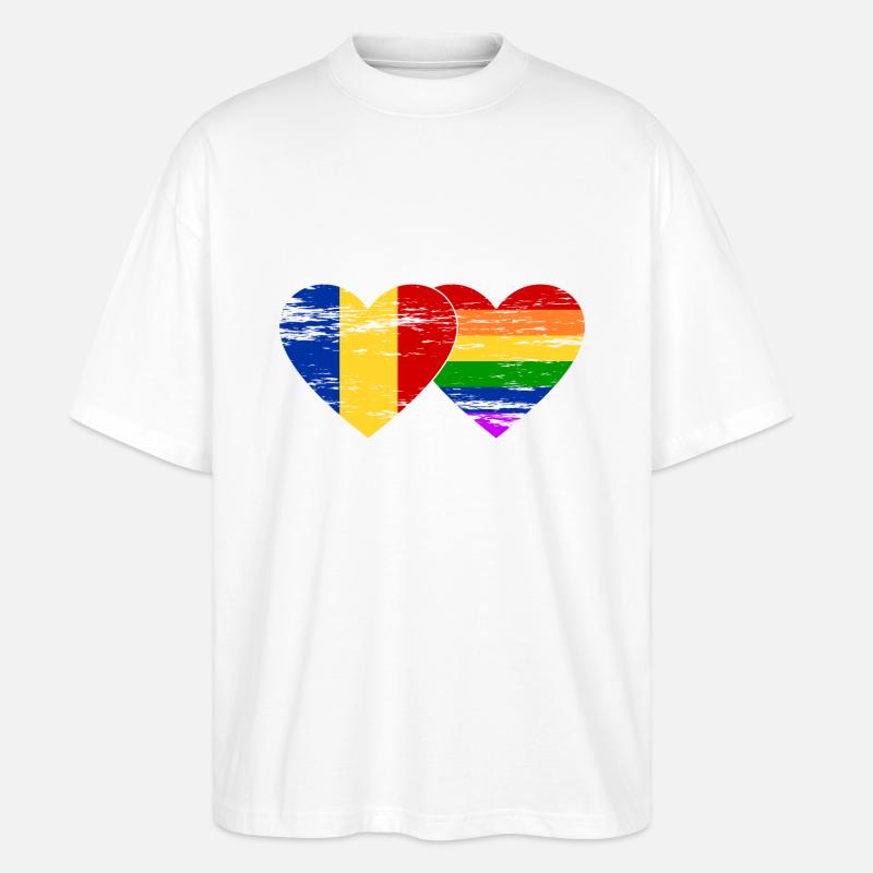 Drapeau arc-en-ciel de Roumanie utilisé - T-shirt bio Blaster 2.0 coupe oversize Stanley/Stella Unisexe - blanc