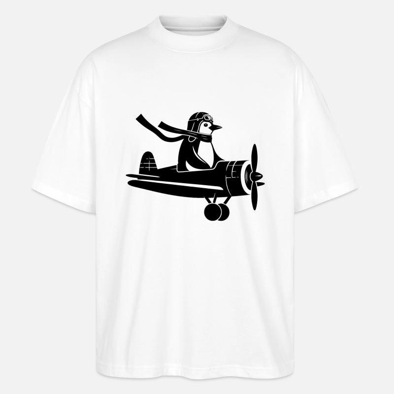 Pinguin Piloten Silhouette Flugschein - Stanley/Stella Oversized Unisex Bio T-Shirt Blaster 2.0 - Weiß