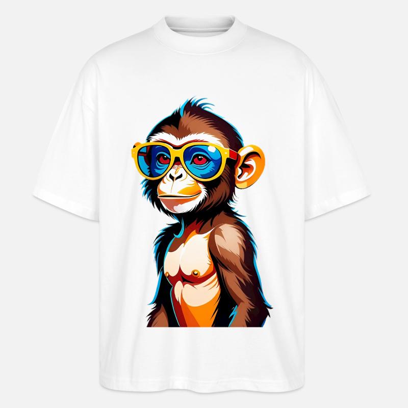 Kunterbunter Affe mit Retro-Sonnenbrille - Stanley/Stella Oversized Unisex Bio T-Shirt Blaster 2.0 - Weiß