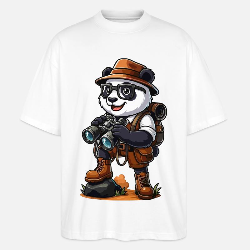 Lustiges Panda-Entdecker-Wandern-Camping-Abenteuer - Stanley/Stella Oversized Unisex Bio T-Shirt Blaster 2.0 - Weiß