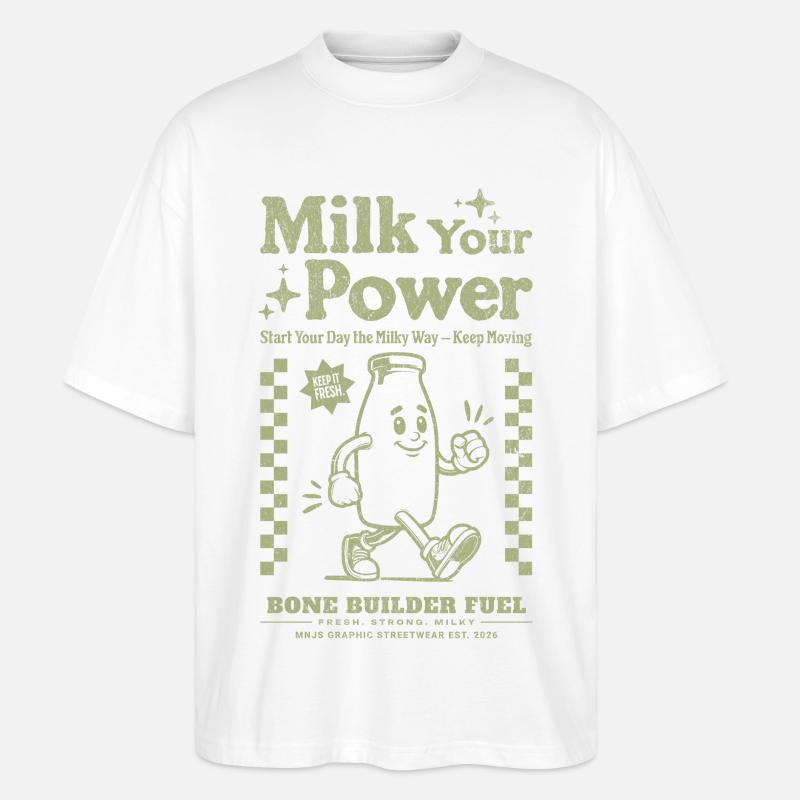 Milk Power pour le petit-déjeuner - T-shirt bio Blaster 2.0 coupe oversize Stanley/Stella Unisexe - blanc