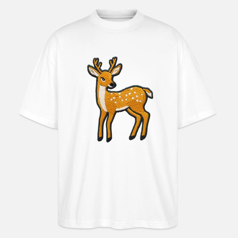 Brodeerattu kellanruskea – söpö eläinmalli - Stanley/Stella Blaster 2.0 Unisex Oversized Luomu T-paita - valkoinen