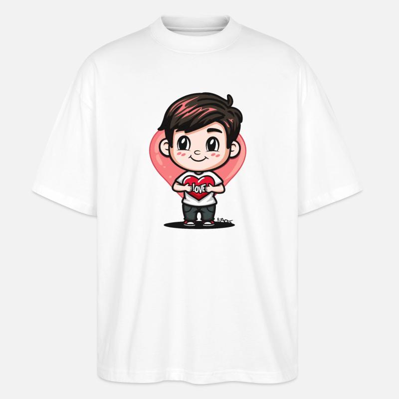 Chibi-Cartoon-Junge verbreitet Liebe mit Herz - Stanley/Stella Oversized Unisex Bio T-Shirt Blaster 2.0 - Weiß