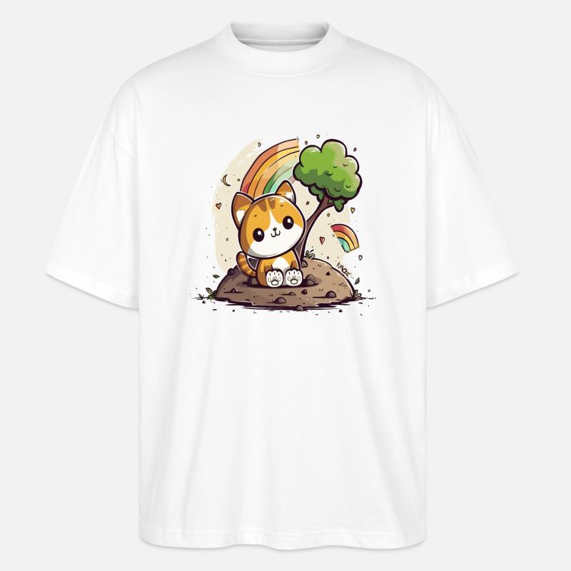 Niedliche Regenbogen-Kätzchen-Katze - Stanley/Stella Oversized Unisex Bio T-Shirt Blaster 2.0 - Weiß