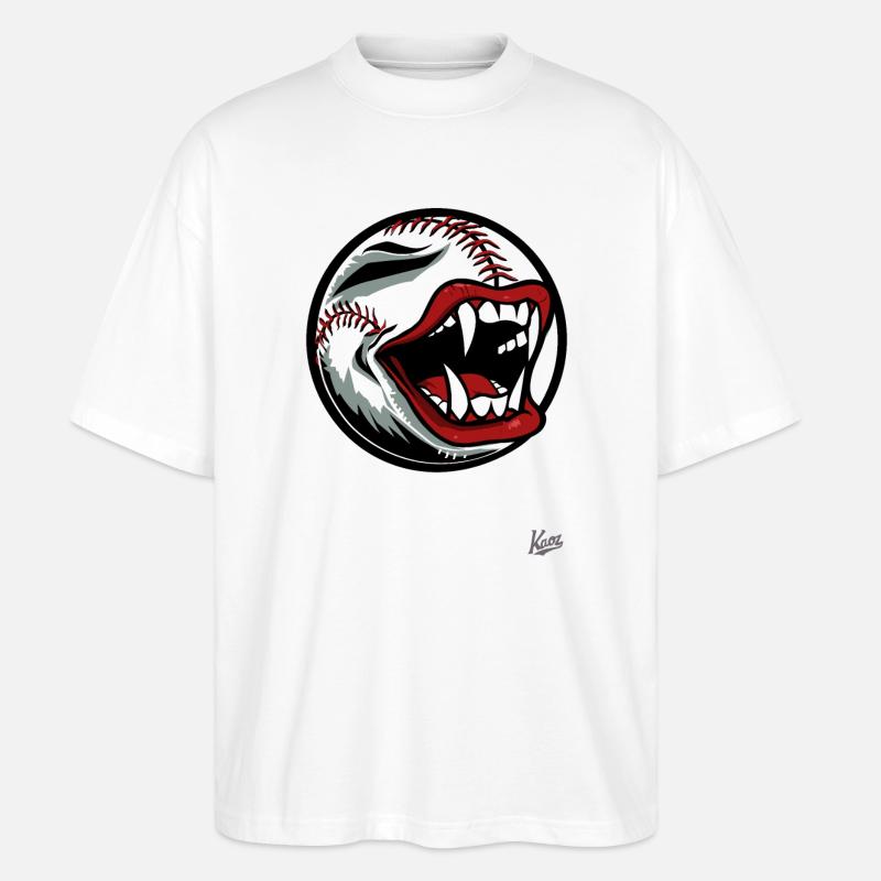 Baseball mascot with vampire teeth - Stanley/Stella Oversized Unisex Organic T-shirt Blaster 2.0 - white