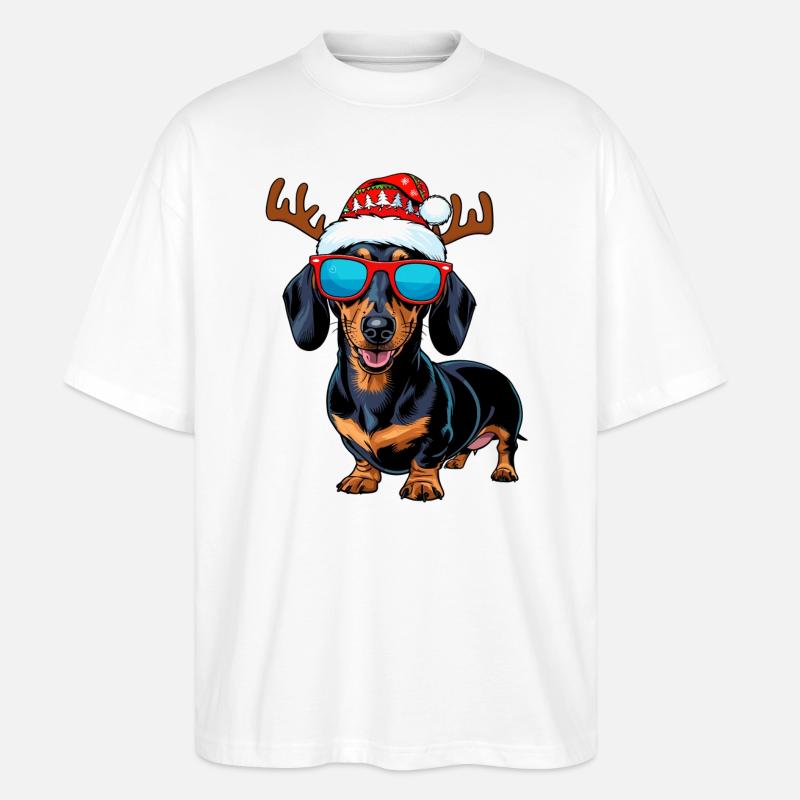 Weihnachts Dackel Hund - Stanley/Stella Oversized Unisex Bio T-Shirt Blaster 2.0 - Weiß