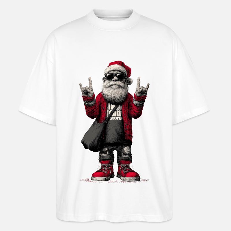 Rockender Santa mit Sonnenbrille - Stanley/Stella Oversized Unisex Bio T-Shirt Blaster 2.0 - Weiß