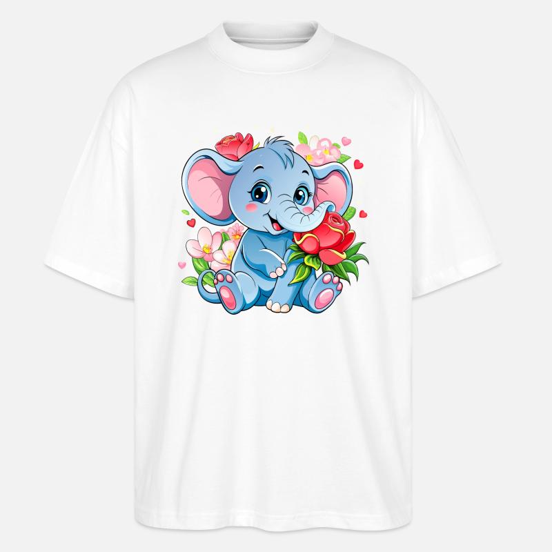 Blumenliebender Babyelefant - Stanley/Stella Oversized Unisex Bio T-Shirt Blaster 2.0 - Weiß